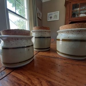 3 Hand Thrown Pottery Jars with Cork Lids